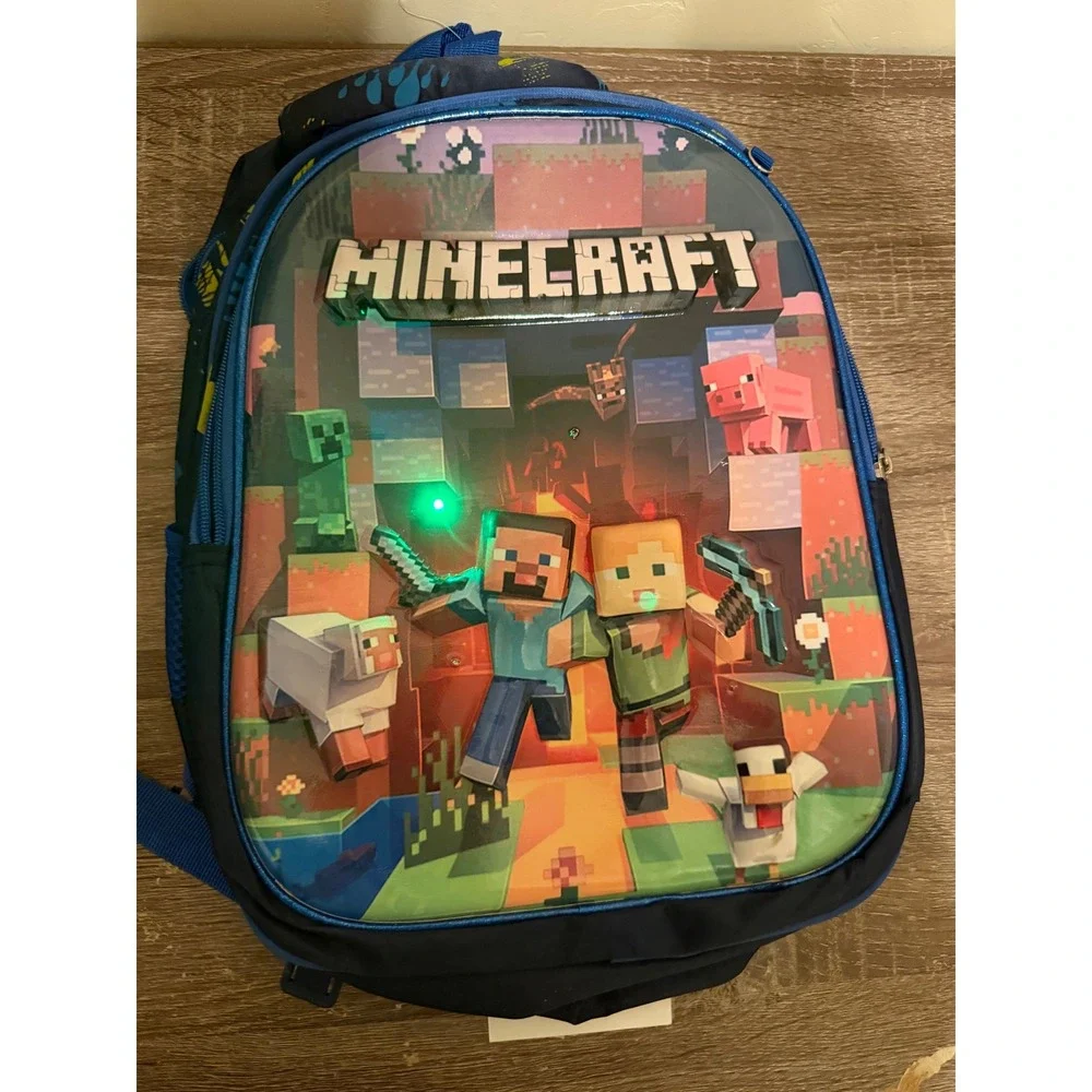 Minecraft Backpack Lunch Bag 2 Piece Set Light Up Graphic Blue